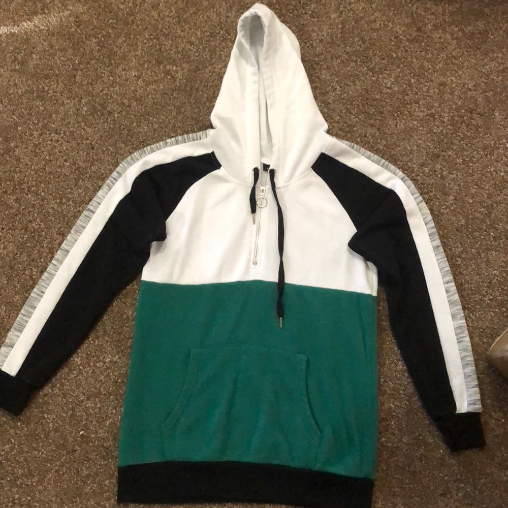 Rue 21 black, white and green half zip hoodie.